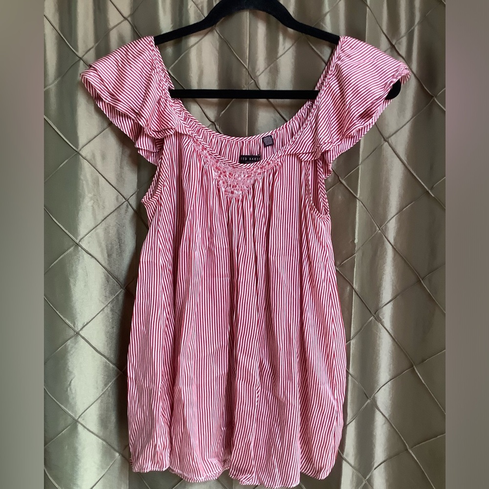 EUC- Ted Baker London 100% Silk Flutter Strap Striped Top